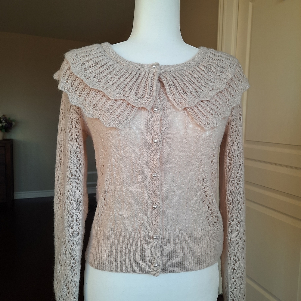 ASTR The Label Ivory Ruffle Cardigan Size XS